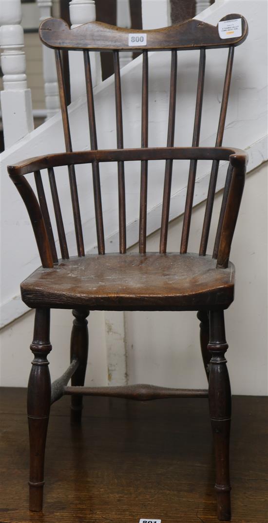 A Thames Valley comb back yew, elm and fruitwood childs Windsor chair
